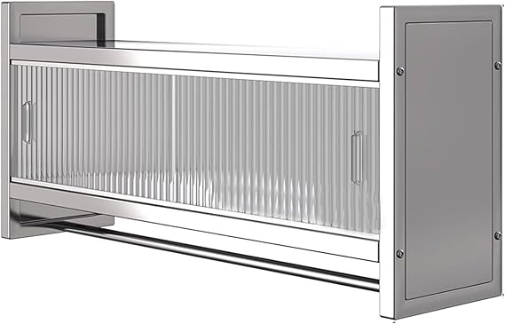 Wall-Mounted Kitchen Armoire with Sliding Door and Hanging Bar - Modern Metal Storage Cabinet for Space-Saving Organization