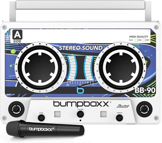 Bumpboxx Remixx Retro Bluetooth Boombox, White Frost