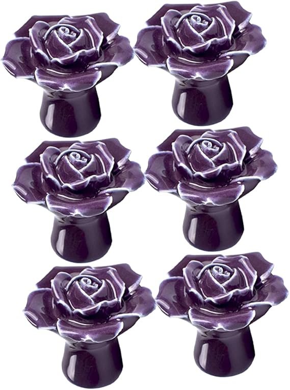 DOITOOL 6pcs Rose Ceramic Handle Cabinet Pulls Modern Knobs for Kitchen Door Wardrobe Drawer