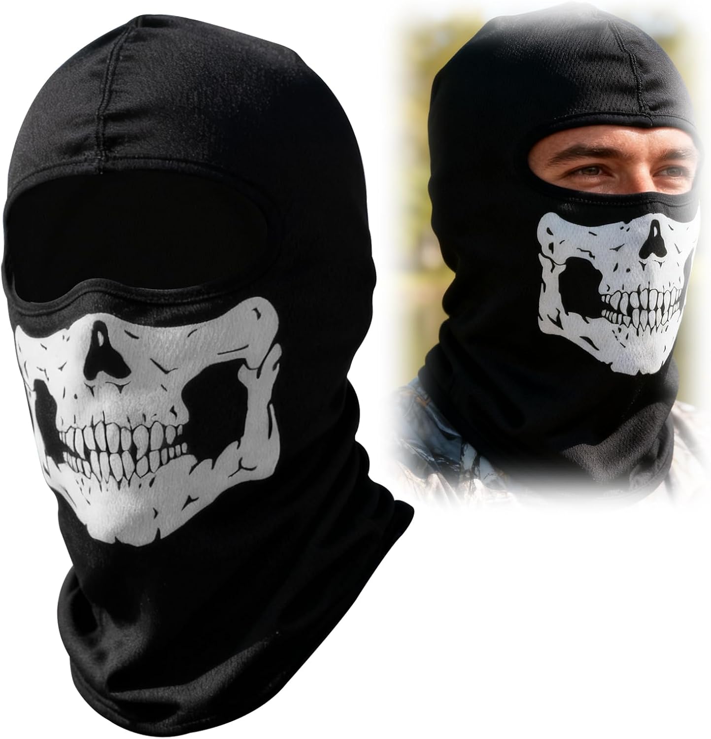 Ski Mask Full Face, Ghost Balaclava Knitted Men Windproof Skull Mask with Skeleton Design for Outdoor Sports One Size Warmer Headwear for Halloween Cosplay Costume Parties Black