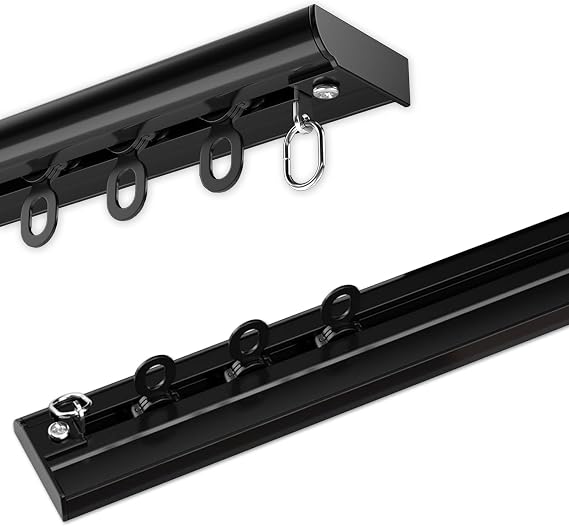 Ceiling Curtains Track Ultra-Thin Curtain Tracks, Aluminum Silent Ceiling Curtain Rail Set with Pulley, Sliding Curtain Rail for Window Room Divider, for Living Room,Hospital(Black,50cm(1.6ft))
