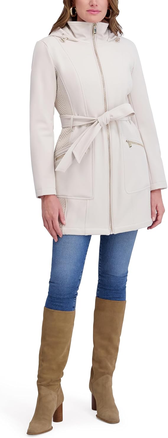 kensie Women's Outerwear Zip Front Softshell Hooded Water Resistant Jacket
