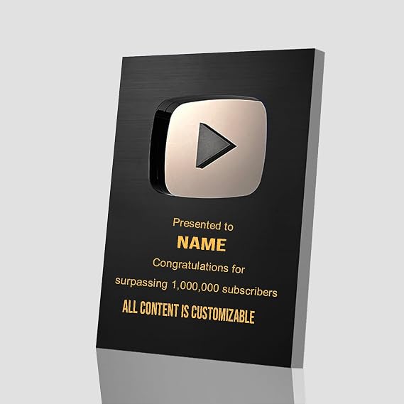 Custom Play Button Plaque, Personalized Aluminum Alloy Milestone Logo for YouTube Creators Subscriber Award Milestone Plaque