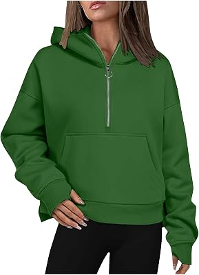 Hoodies for Women Half Zip Trendy Fall Long Sleeve with Thumb Hole Cropped Sweatshirt Casual Cozy Cute Pullover Coats