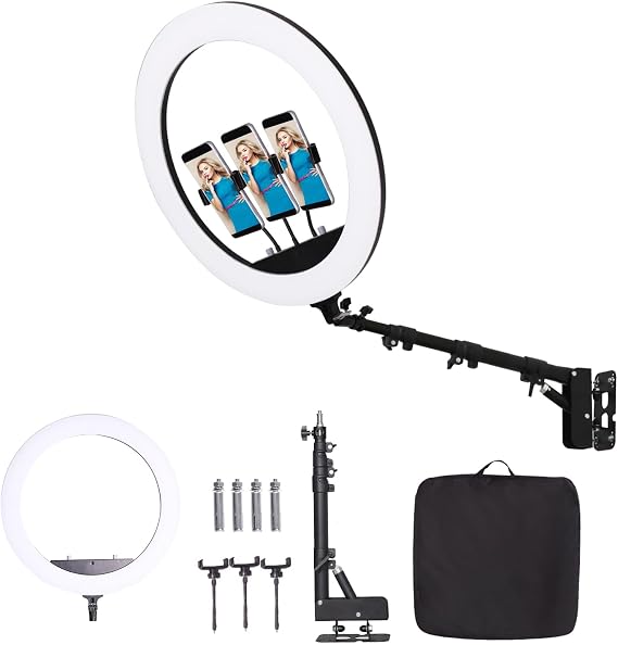 25inch Ring Light Wall Mount with Phone Holder, Overhead Stand