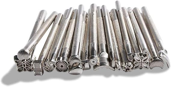 Leather Working Saddle Making Tools DIY Leather Craft Stamps Set 20pcs Silver