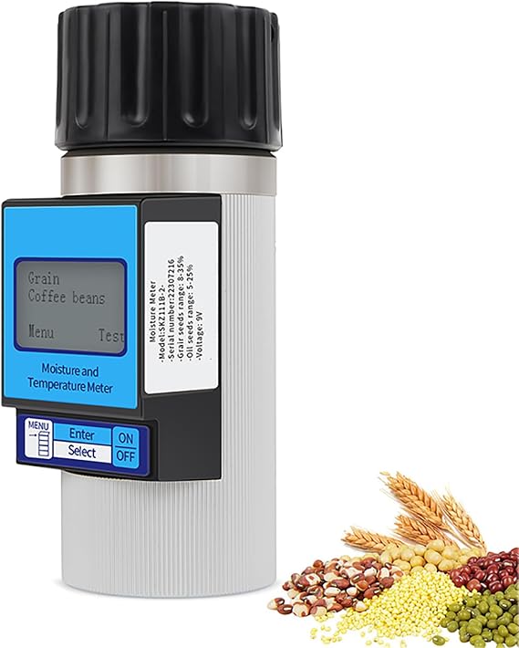 Smart Grain Moisture Meter, Grains Moisture Tester with LCD Backlight Display, Measurement Error<0.5% and No Need Weighing Samples, for 37 Kinds of Grain Include Coffee Beans, Cacao Beans