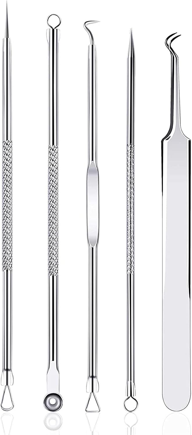 Rnitle Blackhead Remover Tool,Pimple Whitehead Acne Comedone Extractor Tool Set Stainless Steel with Transparent Box for all Skin Types