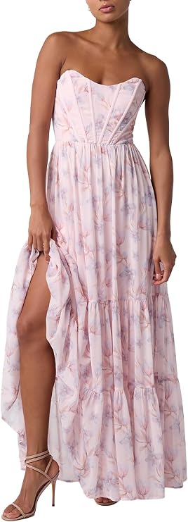 Lulus Demi Corset Floral Women's Wedding Guest Maxi Dress