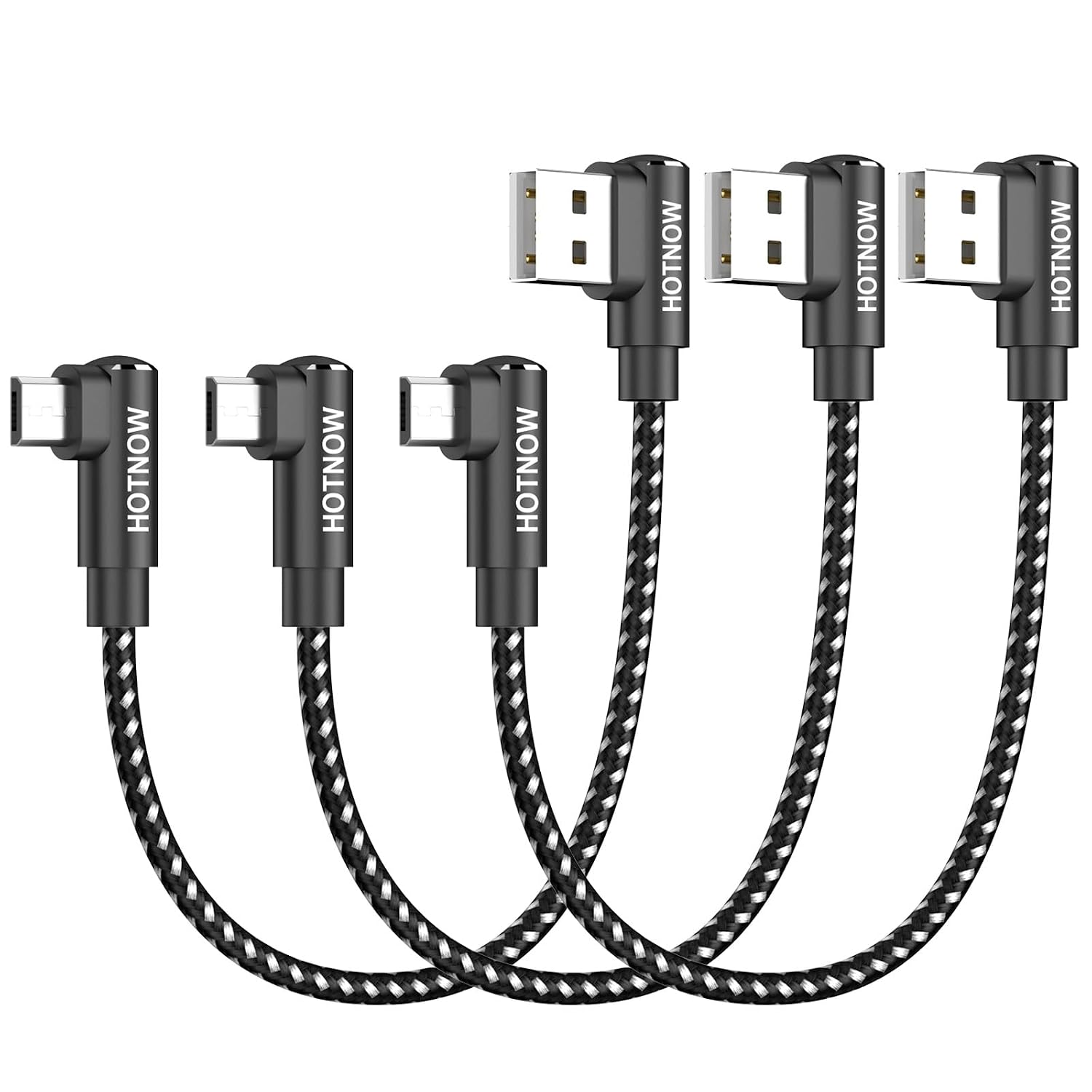 Short Right Angle Micro USB Cable 15cm 3Pack, 0.15M 90 Degree USB A to Micro USB Cable Braided High Speed Fast Charging Cord for Kindle, E-Reader，Galaxy S7, Power Bank