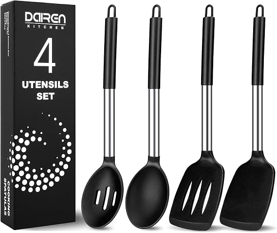 Silicone Cooking Spatulas and Spoons, Stainless Steel Kitchen Utensils Set