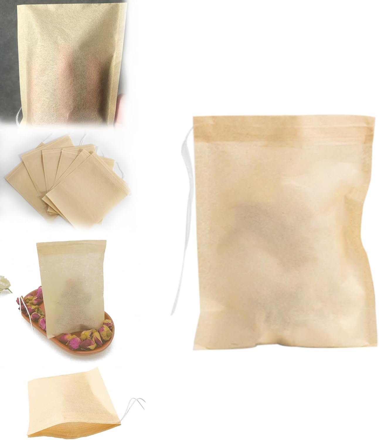Tea Bags Without Microplastics, 300Pcs Tea Filter Bags, Disposable Filter Bags for Loose, Empty Suitable for Loose-Leaf Coffee, Spices, Herbs Infuser Sachets with Drawstring 2.75  3.54