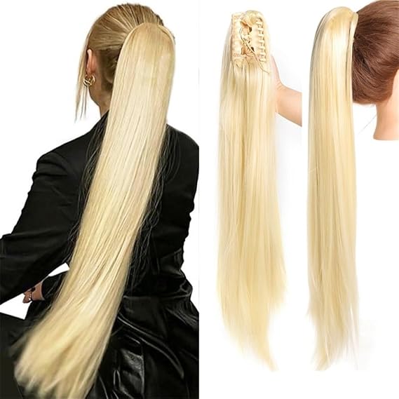 Ponytail, Synthetic Fiber Clip-in Ponytail 70cm Straight Hairpiece 160g(Gold)