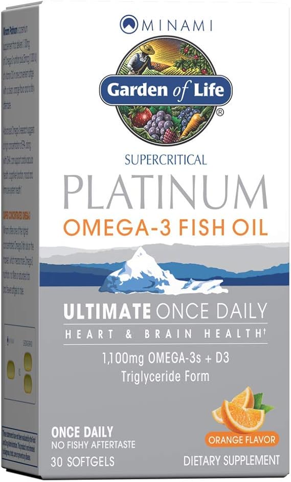 Garden of Life Minami Supercritical Platinum Omega 3 Fish Oil Supplement - Orange, 30 Softgels, Ultimate Once Daily Fish Oil Omega 3 for Heart & Brain Health, 1100mg Omega-3s + 1,000 IU Vitamin D3