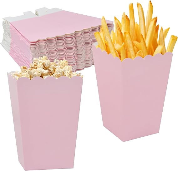 50 Pcs Popcorn Boxes, Light Pink Cardboard Candy Container, Mini Paper Containers popcorn Bags for Wedding, Film Night, Cinema, Birthday Parties, Carnival, Sleepover Party Treats