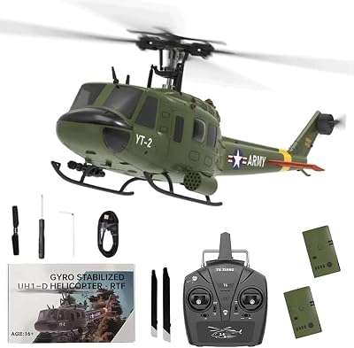 F07 UH-1 RC Helicopter for Adult Gift, 134 Scale 6CH Brushless Direct-Drive Flybarless Helicopter Model with 6-Axis Gyro, 3D6G RC Aircraft Model Toys, 2 Batteries