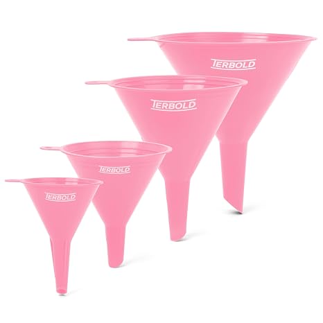 4 Piece Plastic Bpa Free Funnel Nesting Set for Cooking, Car Oil, Home or Lab Use (Pink)