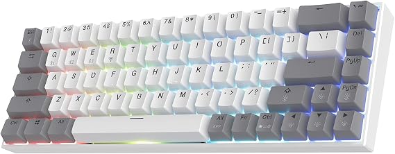 F12 65% Three-Mode Wireless Mechanical Keyboard, 68 Keys RGB Bluetooth 5.0/2.4Ghz Gaming Keyboard w/Light Tactile Kailh Box White Switch, Durable PBT Keycaps & Durable Battery, Rock Grey