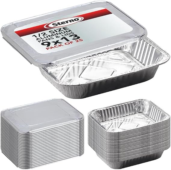 Sterno Half Size Aluminum Pans with Lids, 9 x 13 in, 50 Pack