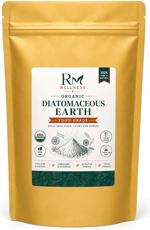 Organic Food Grade Diatomaceous Earth Powder - Natural Silica Supplement - High Purity Fine Powder - Vegan Friendly - Daily Wellness Support -