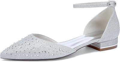 Pointed Toe Crystal Wedding Shoes Ankle Strap DOrsay Style Bridal Bridesmaid Evening Pumps