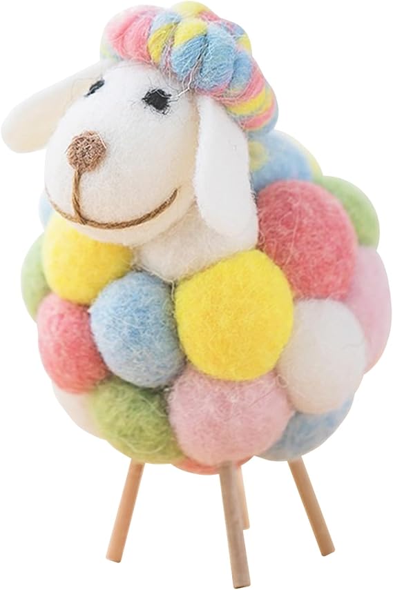 PLUSHCEWT Handmade Wool Felt Sheep Ornament, Cute Colorful Felted Sheep Home Décor Soft and Quirky Decorative Lamb Figurine for Living Room, Office,