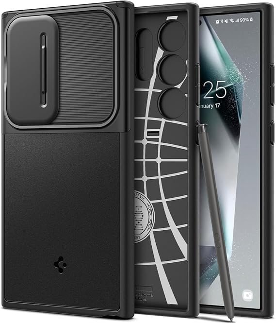 Spigen for Galaxy S24 Ultra Case, Optik Armor [Sliding Camera Cover] [No Magnet Ring] [Military-Grade Protection] - Black