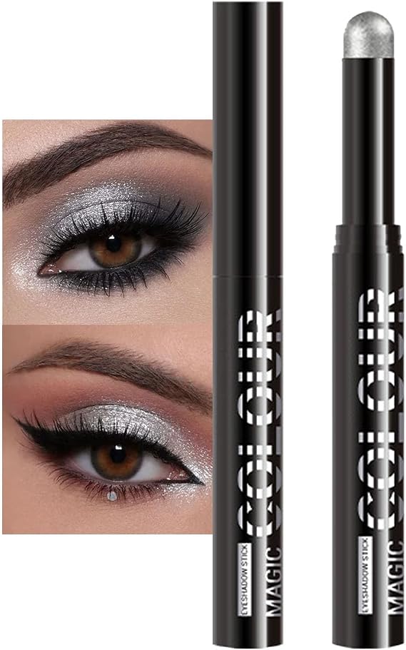 Silver Eyeshadow Pen, Metallic Silver Gray Shimmer Eyeshadow Stick Crayon, Smooth Long-Lasting Waterproof Effortless Blendable Cream Eye Makeup Pencil, Gift for Women
