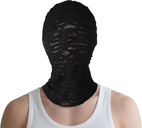 Lace Full Face Mask, Gothic Costume Accessory for Halloween, Black/White