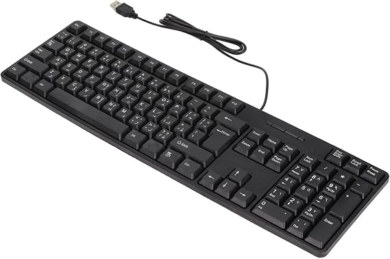 Wired Keyboard, 104 Keys USB Interface Wired Arabic Keyboard ABS Office Keyboard for Desktop Computers Black