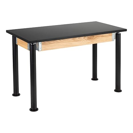 Learniture Heavy-Duty School Science Lab Table with Chemical-Resistant Top, Adjustable Height Science Table for Classrooms, 24" L x 48" W x 29" H, Black