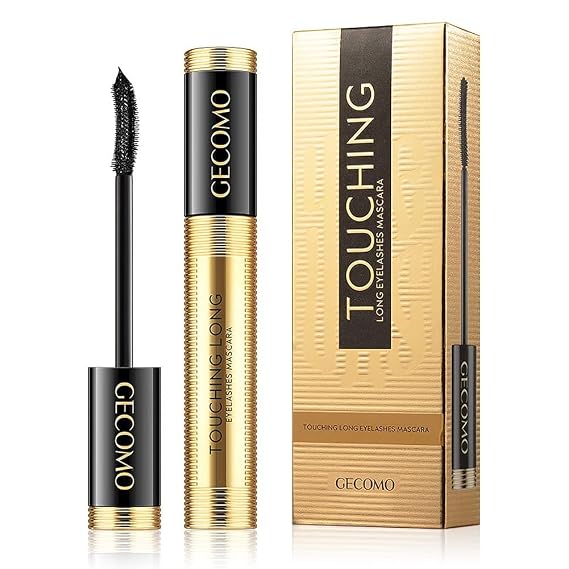 GECOMO 4D Silk Fiber Mascara, Black, Volume & Length, Waterproof, Hypoallergenic, Curve Silicone Brush, 0.66 Fl Oz