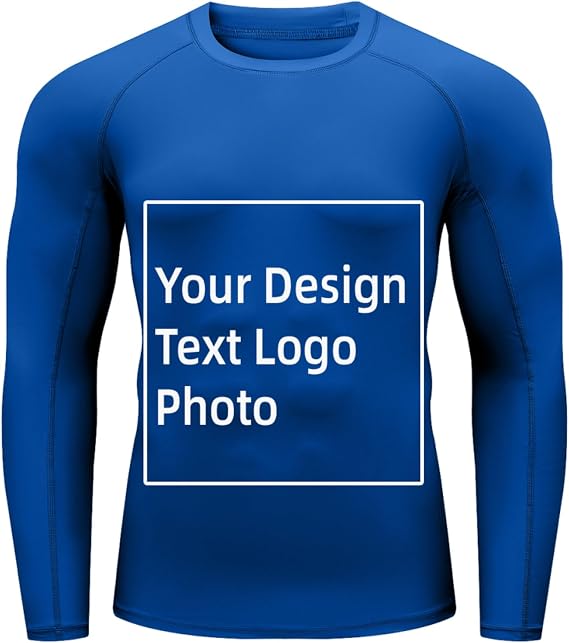 Customized Long Sleeve Swim Shirts for Men UPF 50+, Design Your Own Compression Shirt Rash Guard Athletic Shirt
