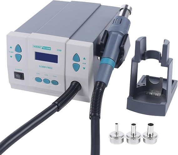 Hot Air Rework Station, 1000W 110V Digital Hot Air Rework Station with LCD Display & Brushless Turbine FanSoldering HotGun w/Adjustable Temperature (212-932F) & 3 Air Nozzles for Desoldering