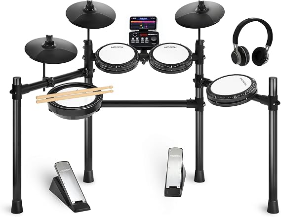 MOSEN Electric Drum SetMesh Drum Pads, Phone Holder, Sticks, Headphones, USB MIDI, Kick Pedal, 195+ Sounds and 25 Drum Kits for Beginner MED-X3S