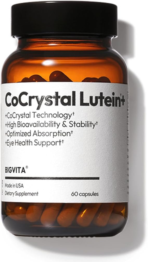 BIGVITA CoCrystal Lutein + | 3-in-1 Eye Support, Fast-Absorbing Lutein, Zeaxanthin & Astaxanthin | Blue Light Defense, Visual Clarity & Eye Fatigue Relief | High Bioavailability Vitamins | 60 Capsules