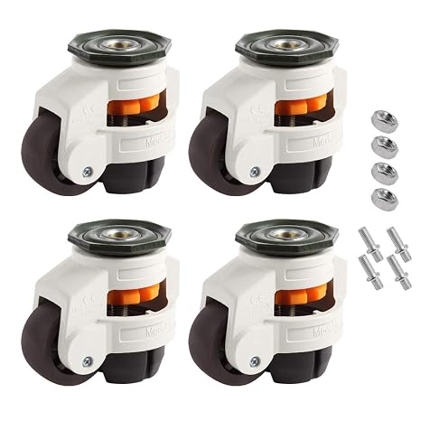 Skelang 4 Pcs Stem Leveling Machine Casters with Nylon Wheel, Retractable Workbench Caster, Loading Capacity 2200 Lbs