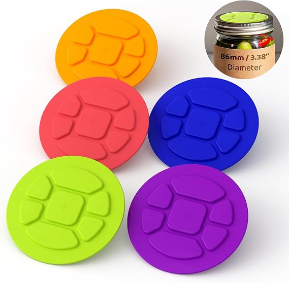 Effortless Fermenting: 5-Pack Silicone Fermentation Lids for Wide Mouth Mason Jars,Self-Burping, One-Way Airlock Valve & BPA-Free,Perfect for Sauerkraut, Kimchi & Probiotic Pickles