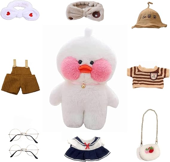 White Duck Stuffed Animals Plush Toy with Removable Clothes Cute Soft Duck Plush Stuffed Gifts for Kids - 12 Inch ([9 Acc] Clever Suits, Duck-12)