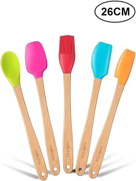 Valletta Indigo 5-Piece Colored Bamboo Silicone Spatula Set Long 26cm