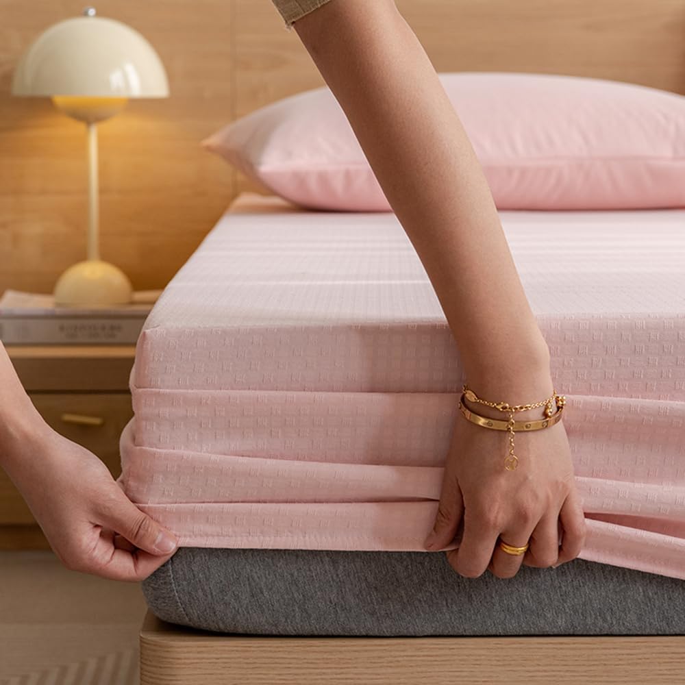 Fitted Sheet Twin Deep Pocket Stay in Place - Ultra-Soft Fabrics -Colorfast -Easy Care -No Pillowcase Pink, Twin