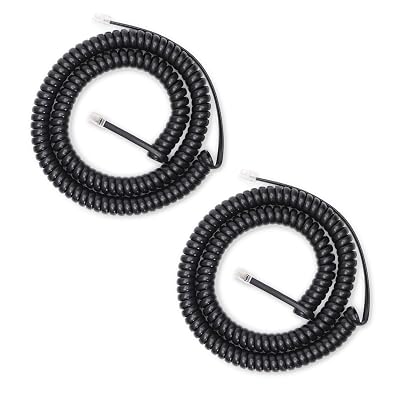 Lativu Telephone Cord 25 FT Uncoiled 3.1 FT Coiled, 2 Pack Phone Cord for Landline, RJ9 Black Long Phone Line Cords for Corded Landline Phones, OfiiceHome Use