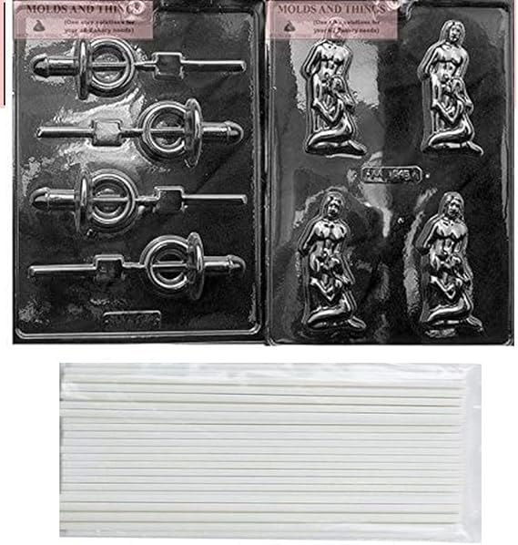 PACIFIER POP Adult Chocolate Candy Mold & DEEP THROAT Chocolate Candy Mold with Copyrighted Molding Instructions + 25 STICKS