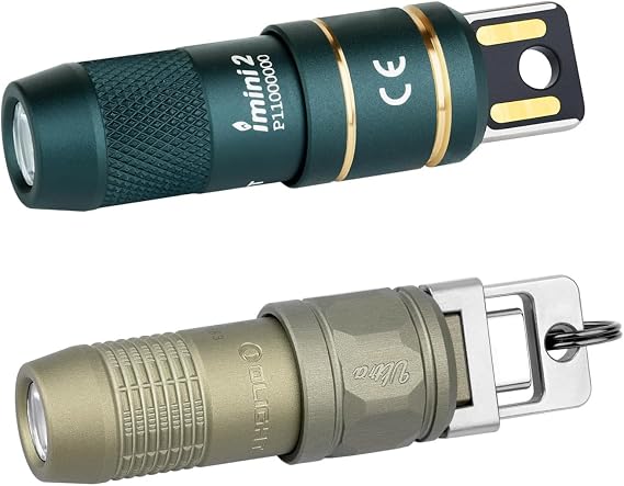 OLIGHT Imini2 Flashlight Mini Elf Blue & iUltra Small Keychain Light Olive Green Set
