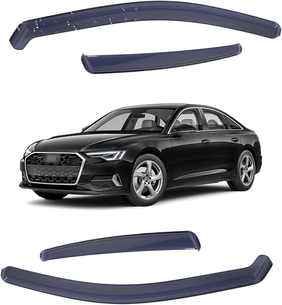 In-Channel Wind Deflector for Audi A6 C8 4 Door Saloon 2018-2024 Window Visors Sun Rain Guard Vent Weather Shields, Smoke, 4Pcs