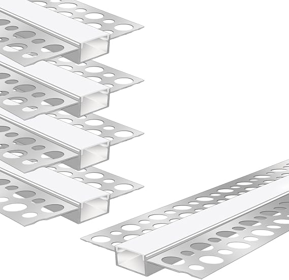 LEDLightsWorld Drywall Plaster-in LED Profile, 4 Pack 3.3ft/1M Aluminum LED Profile with Milky Diffuser for 16.5mm LED Strip, Trimless Plaster Aluminum Profile Channel for Ceiling and Wall [Energy Class G]