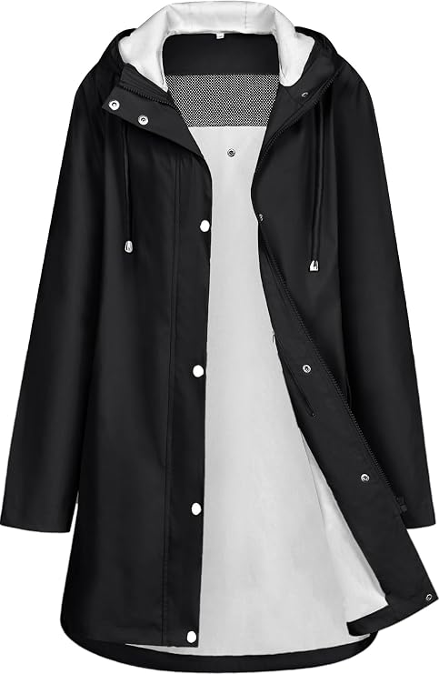 Mixxmix Rain Jacket Womens Waterproof with Hood, Long Rain Coat Windproof Windbreaker Outdoor Rain Trench Coat S-XXL