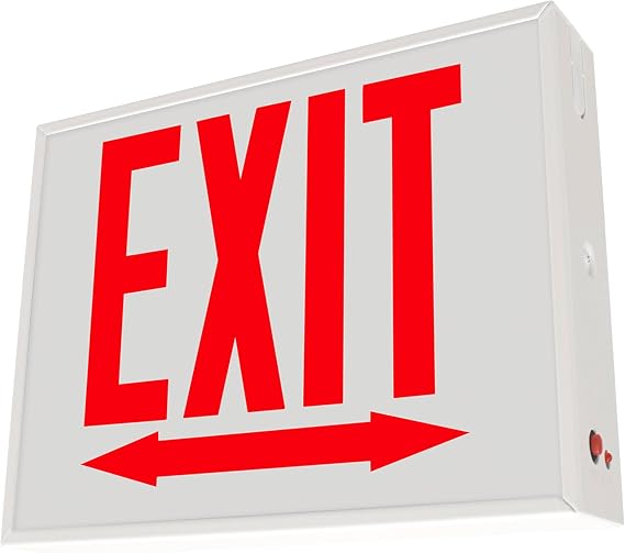 LFI Lights Chicago Approved Exit Sign, UL 924 Listed, (Double Arrow), Red LED, White, Steel Housing, Glass Panel, 120-277VAC Wall, Ceiling or Side Mount, Hardwired with Battery Backup CHEXRWBBDA