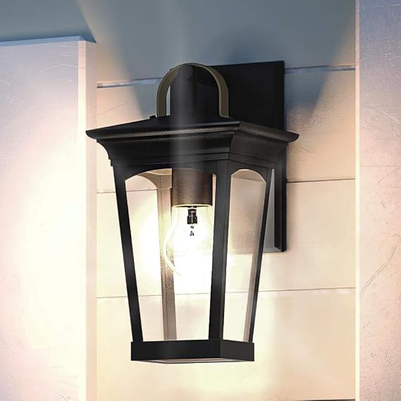 Luxury Cosmopolitan Outdoor Wall Light, Medium Size: 14.25" H x 7.5" W, with Comtemporary Style Elements, Midnight Black Finish, UHP1262, Asheville Collection