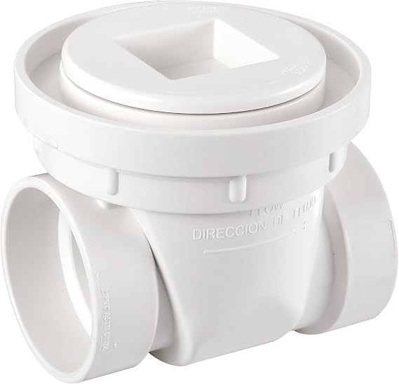 2 Inch PVC Backflow Preventer | Automatic Backwater Valve with Removable Cleanout Cover for Sewage and Rainwater Drain Lines, White